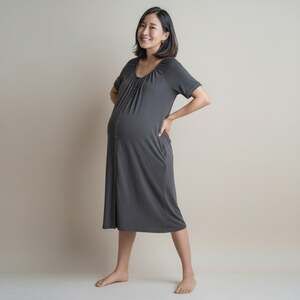 Seraphine Maternity Gray Button Front Midi Dress XL Soft Viscose